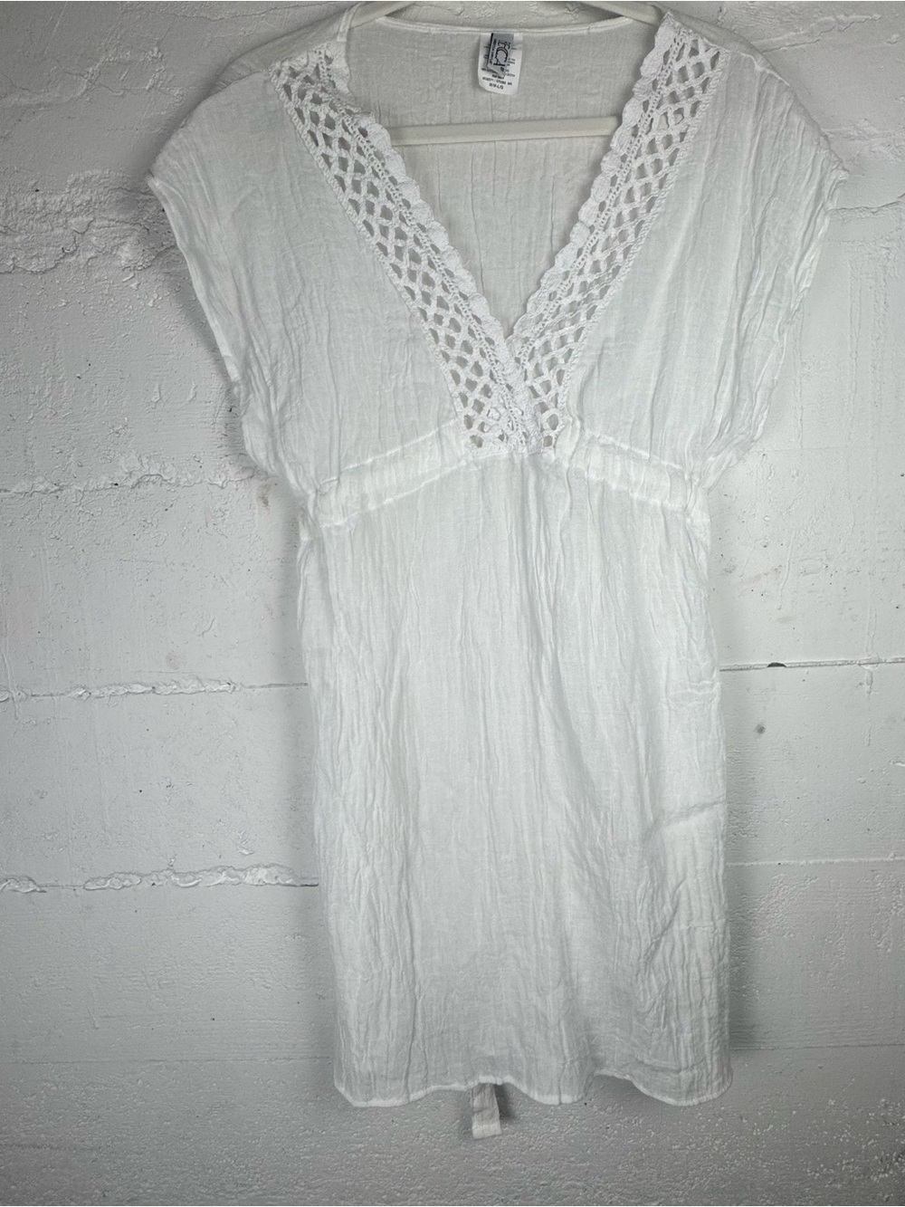 Becca Swim Cover Up Gauzy Crochet Women’s White Tunic Resortwear Size M L Cotton